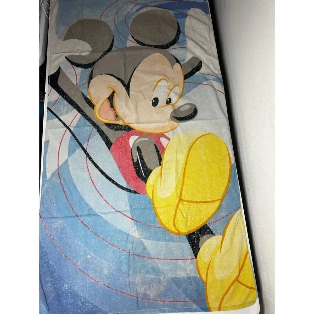 Vintage Rare Disney Mickey Mouse Beach Towel 100% Cotton Blue 29” X 54”